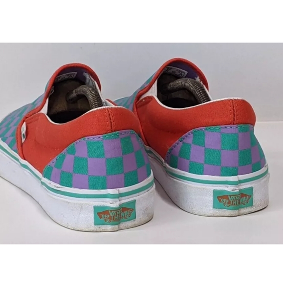 Vans Off The Wall Purple & Green  Checkered Slip On Shoes M 9 / W 10.5 500714 - Picture 6 of 10